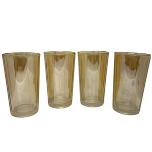 Vintage Jeanette Marigold Glass Iridescent Tumblers 5" Set-4 Amber MCM Barware
